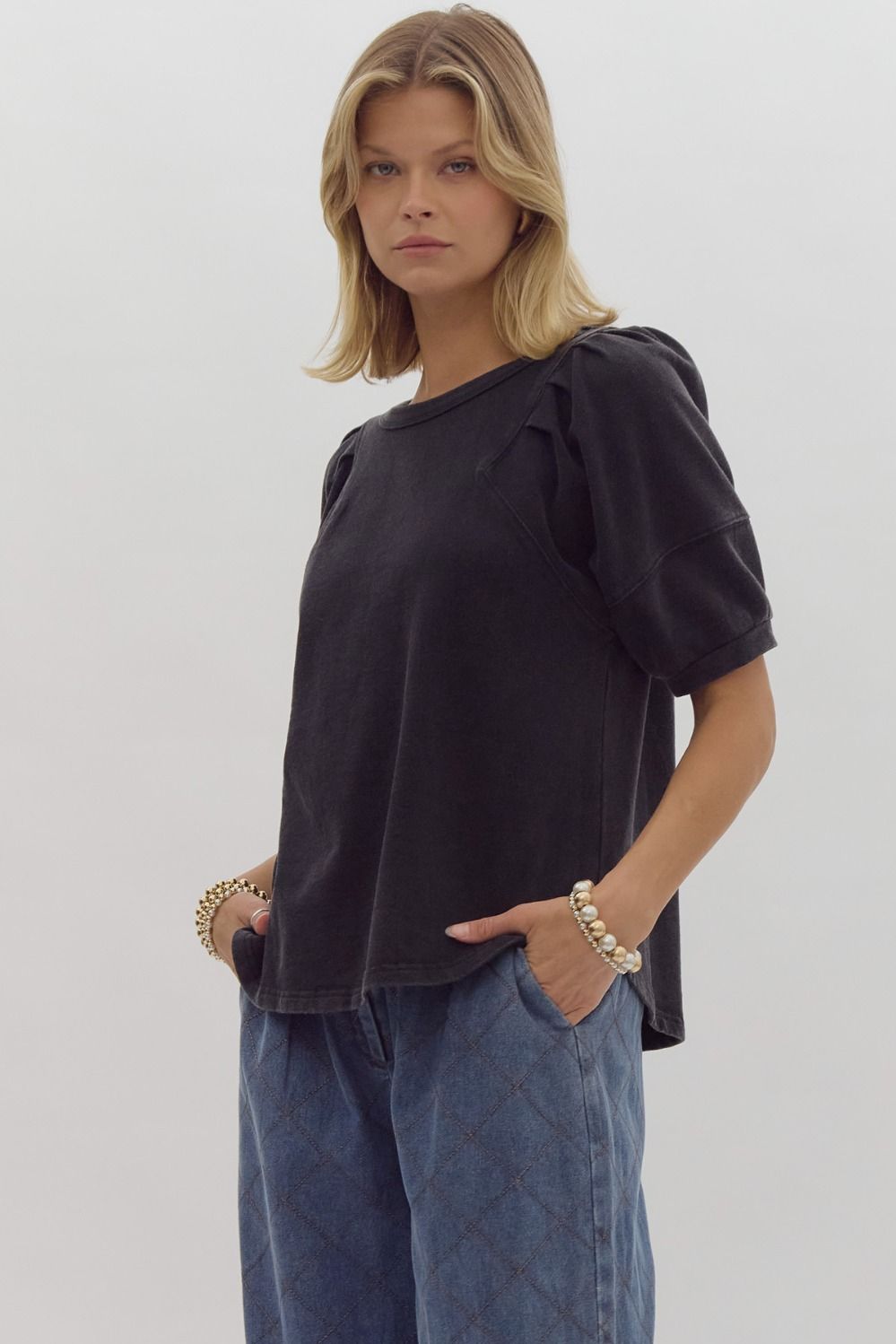 Violet Washed Pleated Shoulder Top