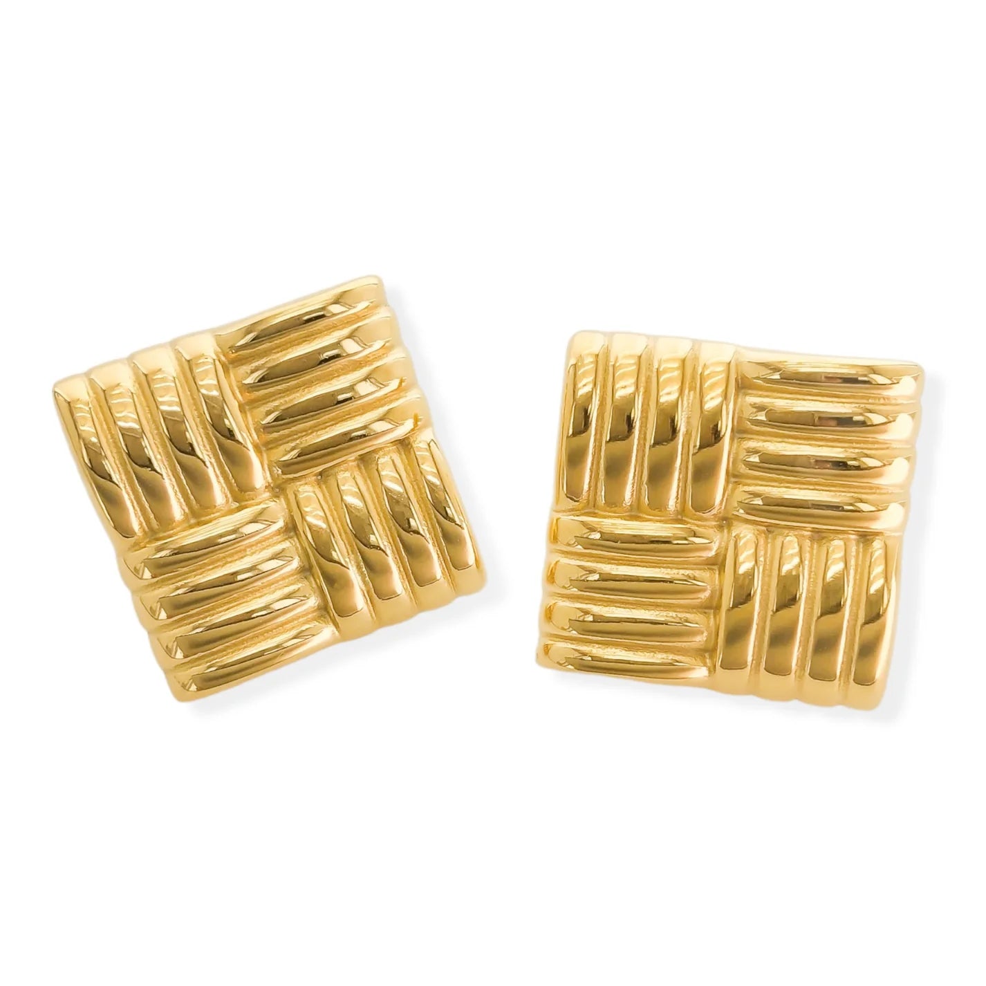 Large Woven Square Stud Earrings