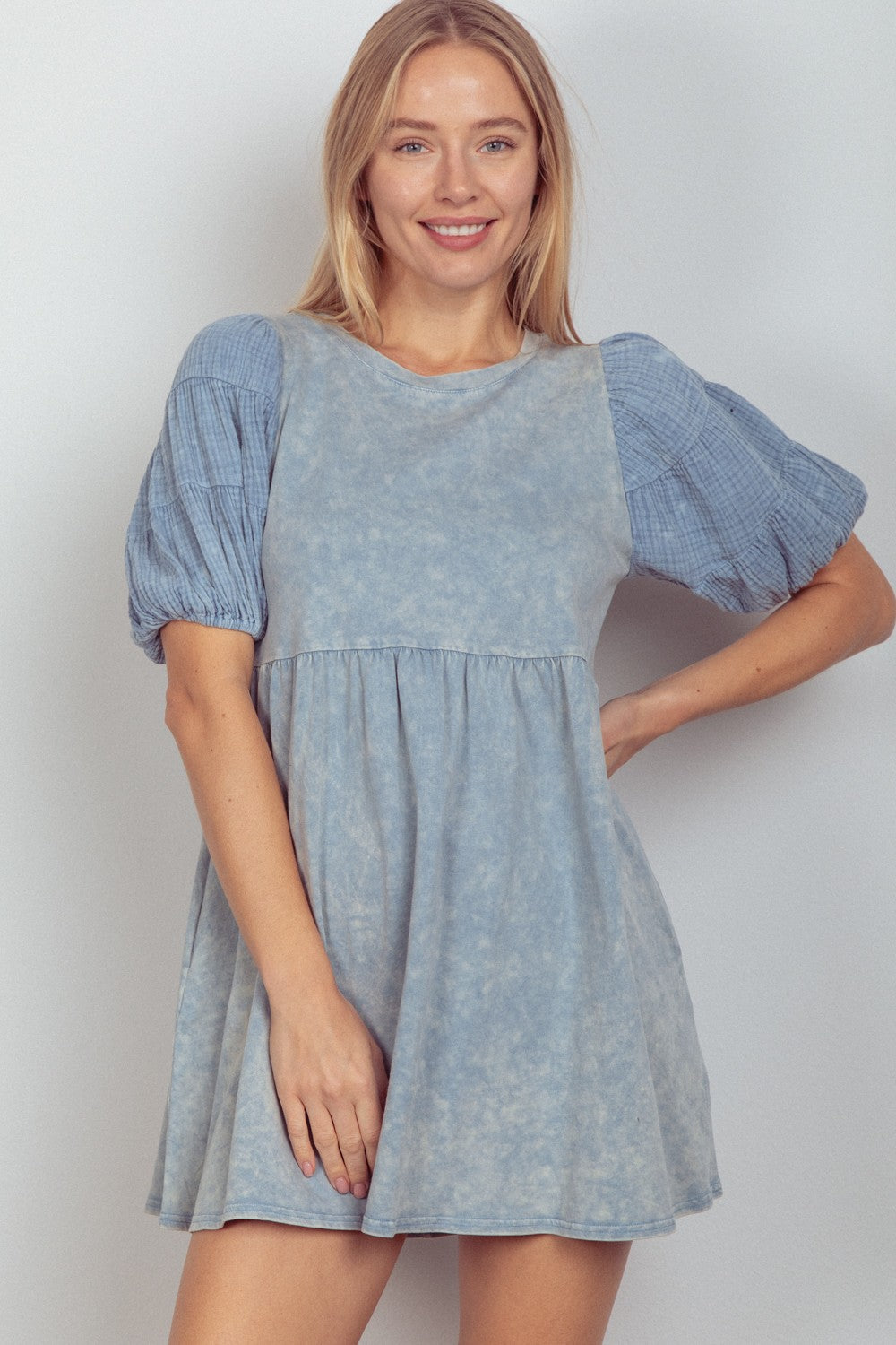 Yvette Washed Puff Sleeve T-Shirt Dress