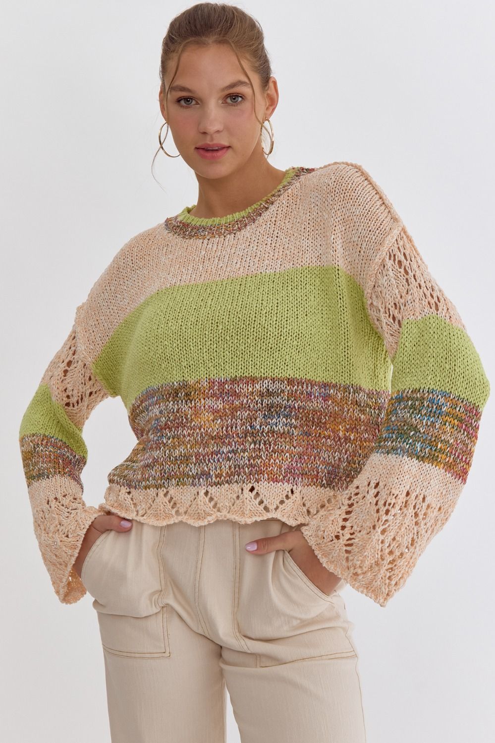 Zara Color Block Crocheted Sweater