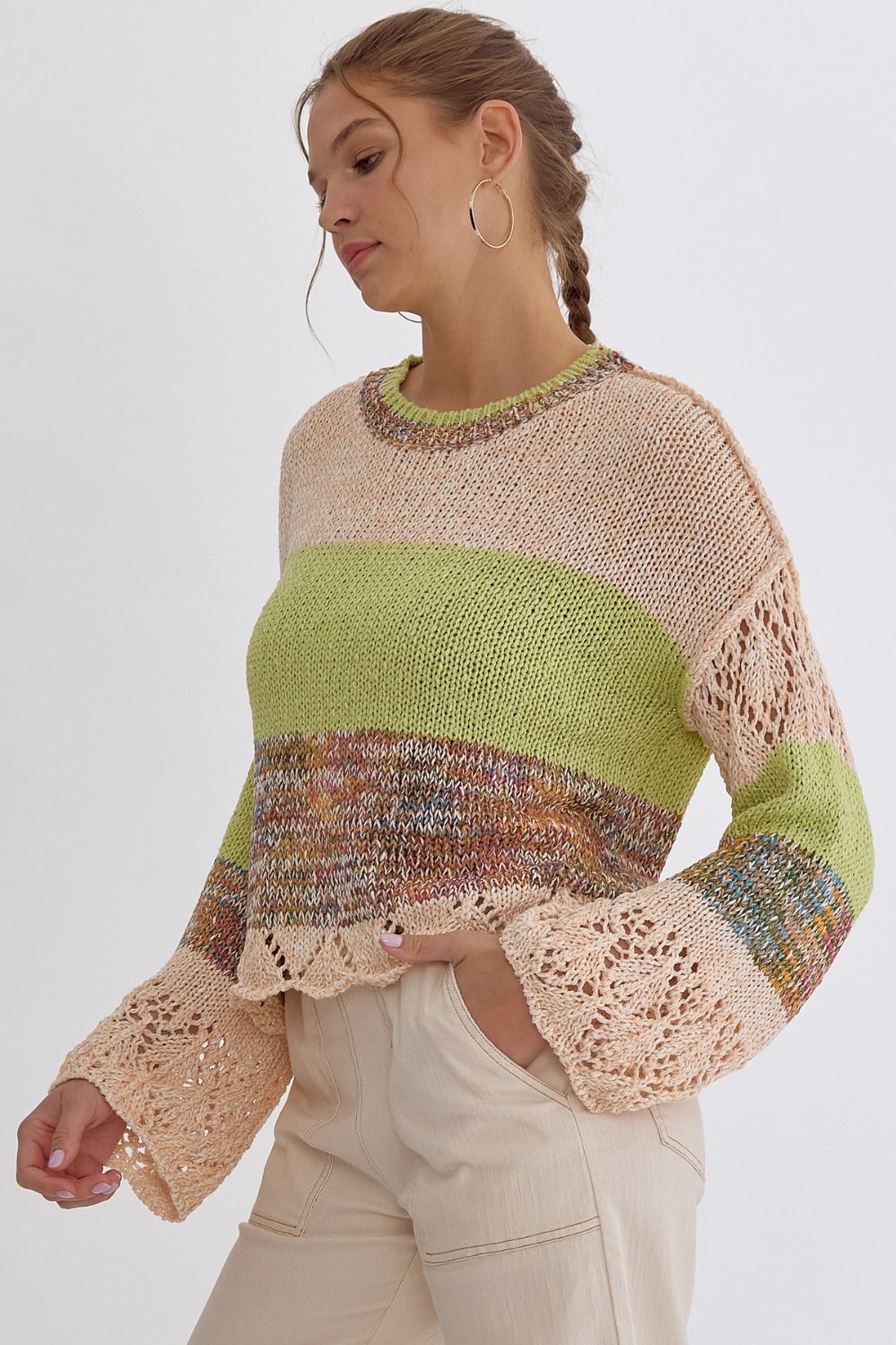 Zara Color Block Crocheted Sweater