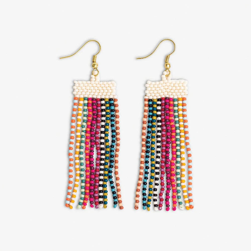 Adaline 2 Tone Bead Fringe Earrings Muti