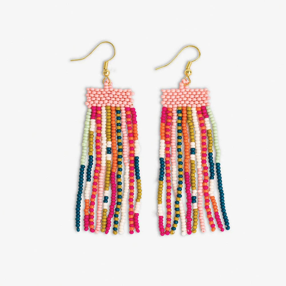 Adaline Mix Pattern Bead Fringe Earrings Rainbow