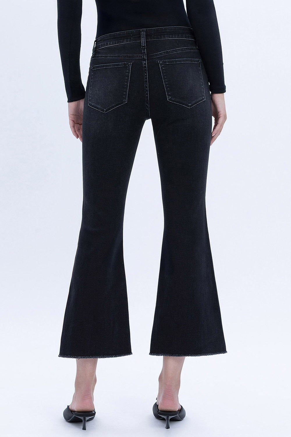 Alison M. Rise Step Hem Crop Flare Jeans BLK