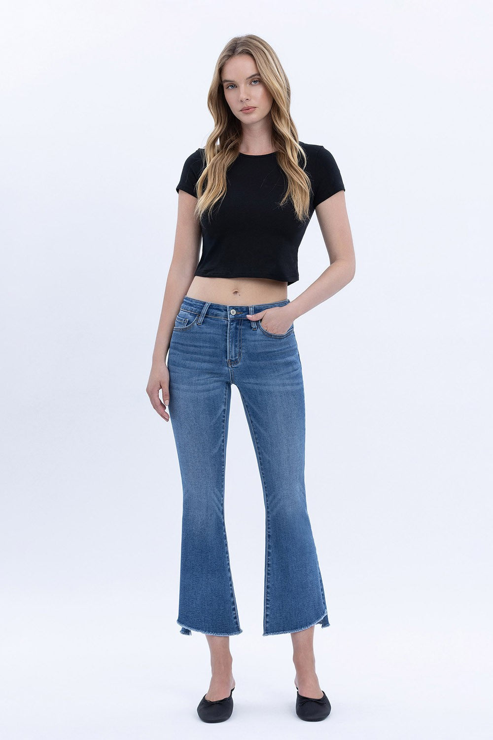 Alison M. Rise Step Hem Crop Flare Jeans BLU