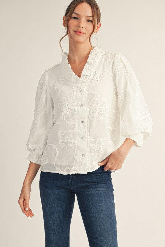 Aster Floral Applique Ruffle Top