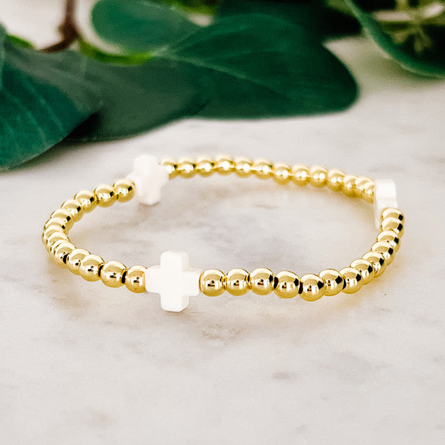 Stone Cross Stretch Bead Bracelet