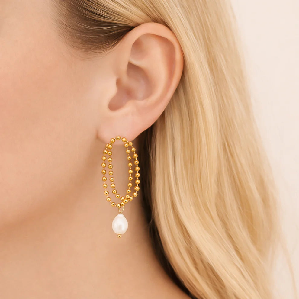 Ball Chain Pearl Earrings