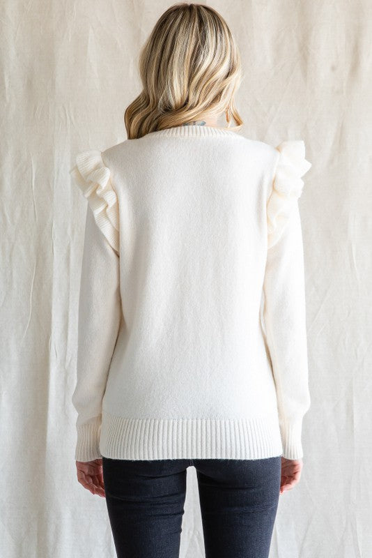 Becca Ruffle Shoulder Sweater
