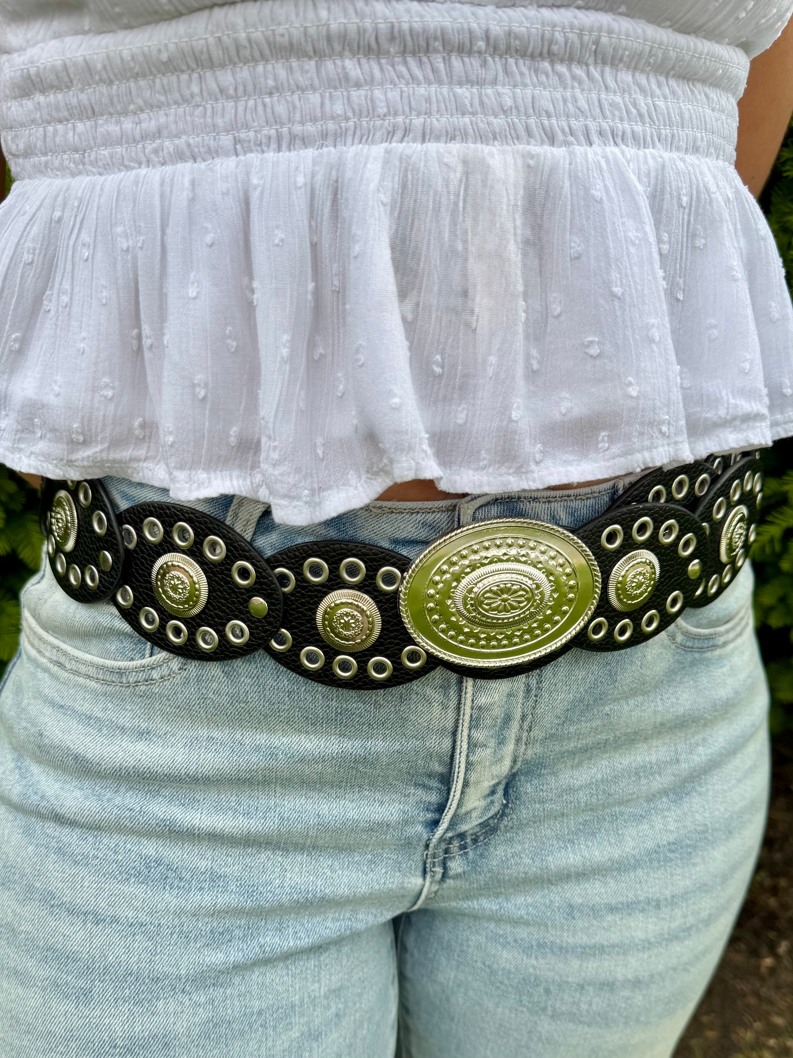 Western Concho Plaque Buckle Belt FINAL SALE