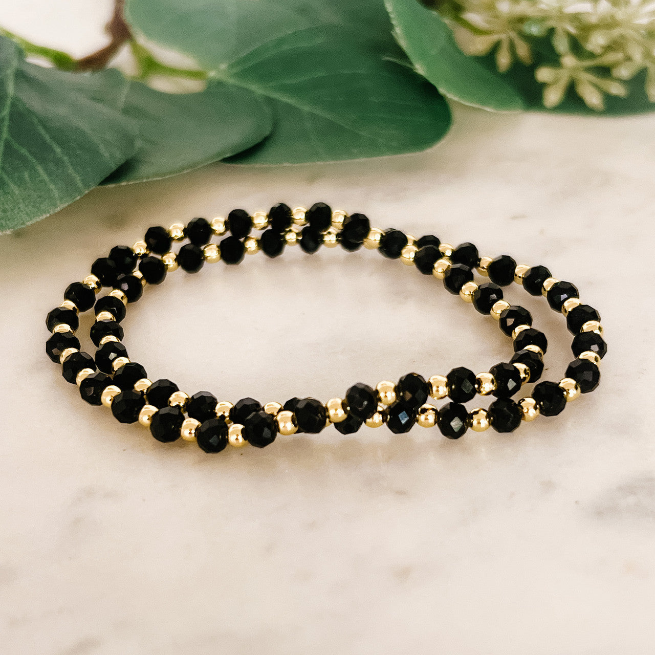 Mini Black Bead Stretch Bracelet Set
