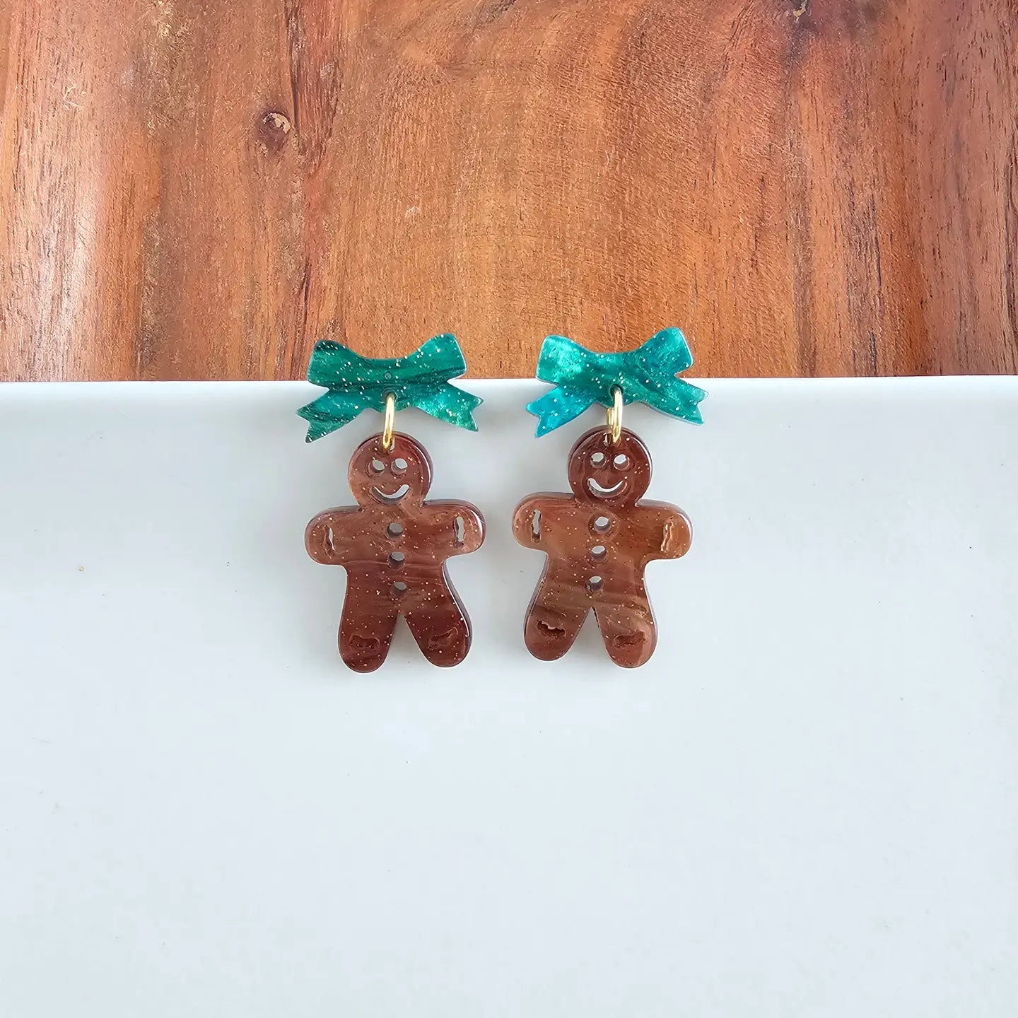 Bow Gingerbread Earrings Green