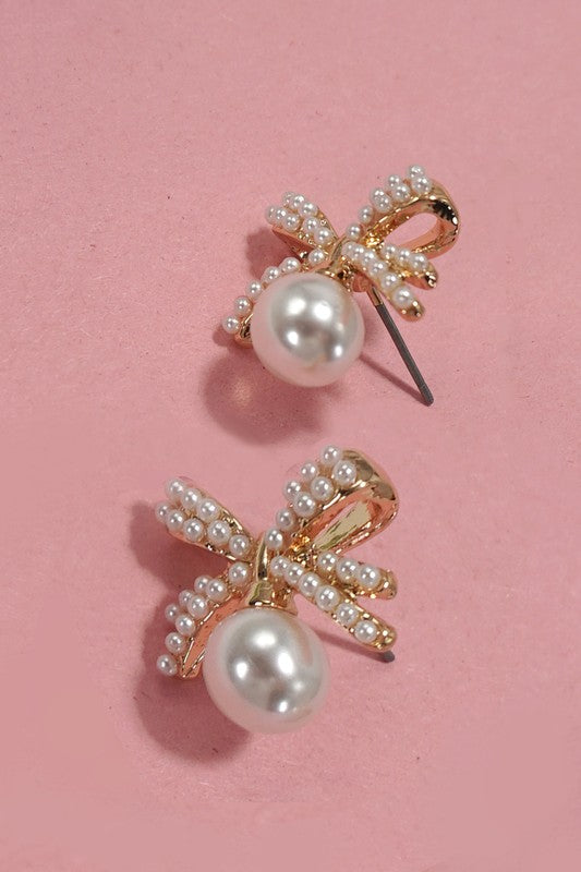 Bow Pearl Drop Earrings