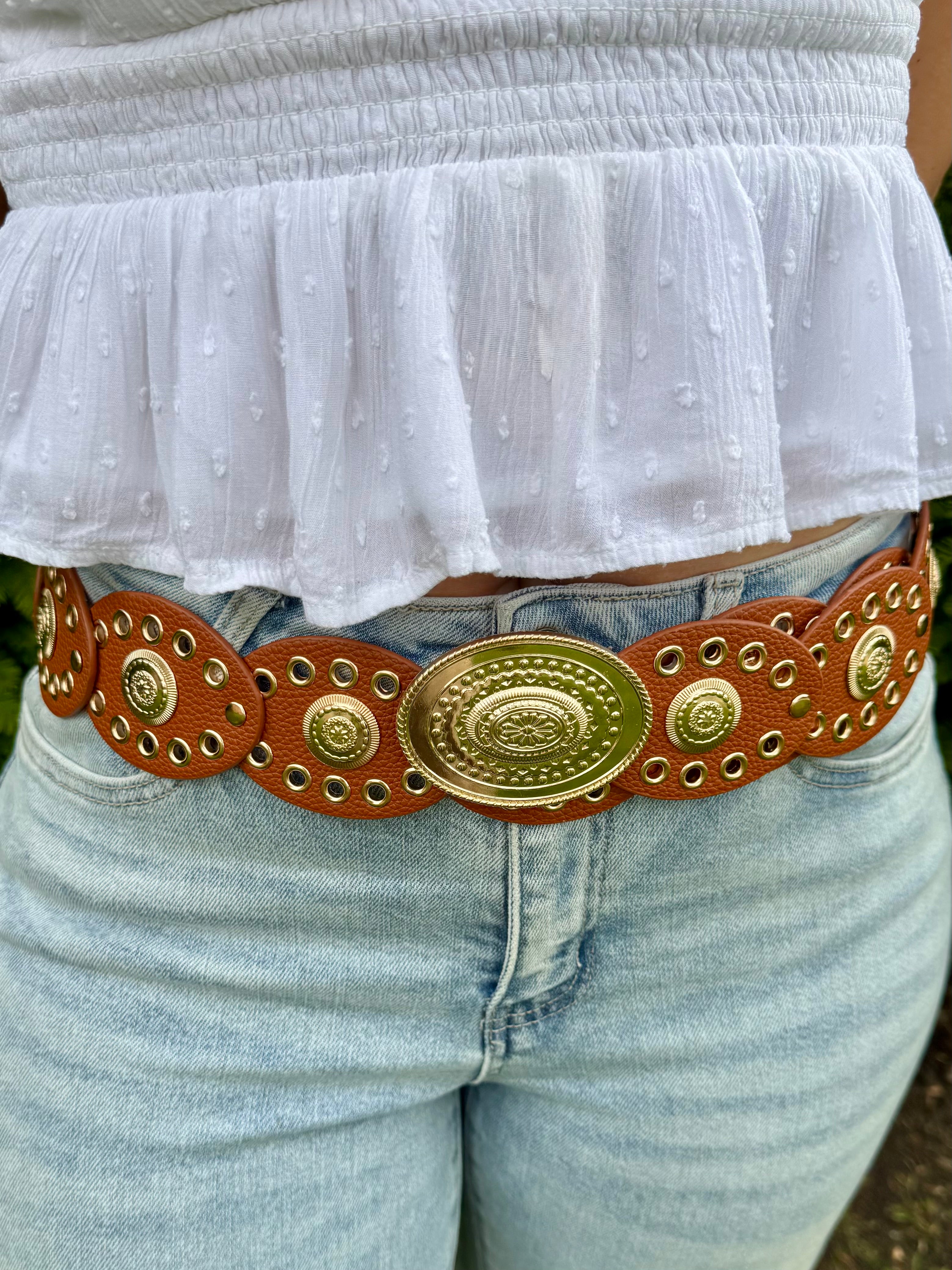 Western Concho Plaque Buckle Belt FINAL SALE