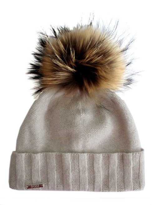 Cashmere Cuff Fur Pom Hat