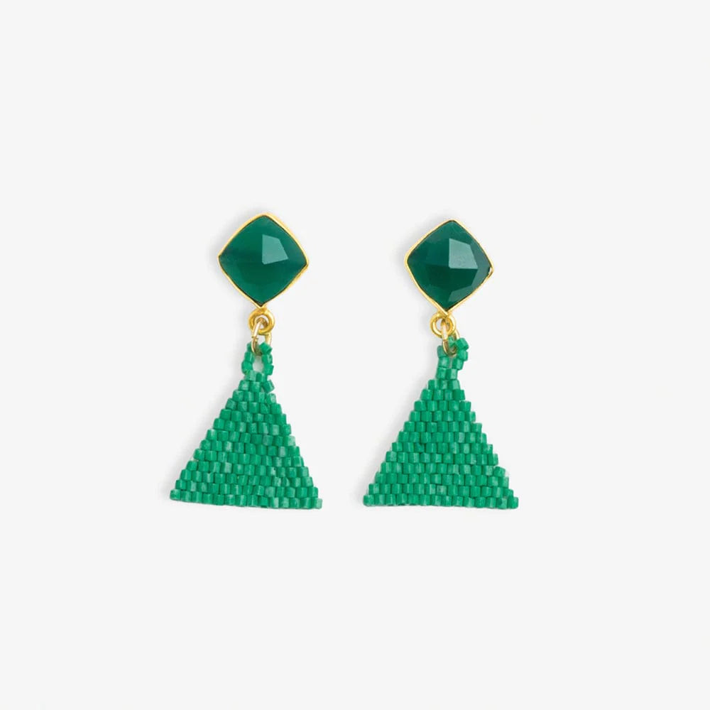 Celia Small Triangle Drop Earrings Green