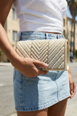 Pearl Rhinestone Chevron Clutch