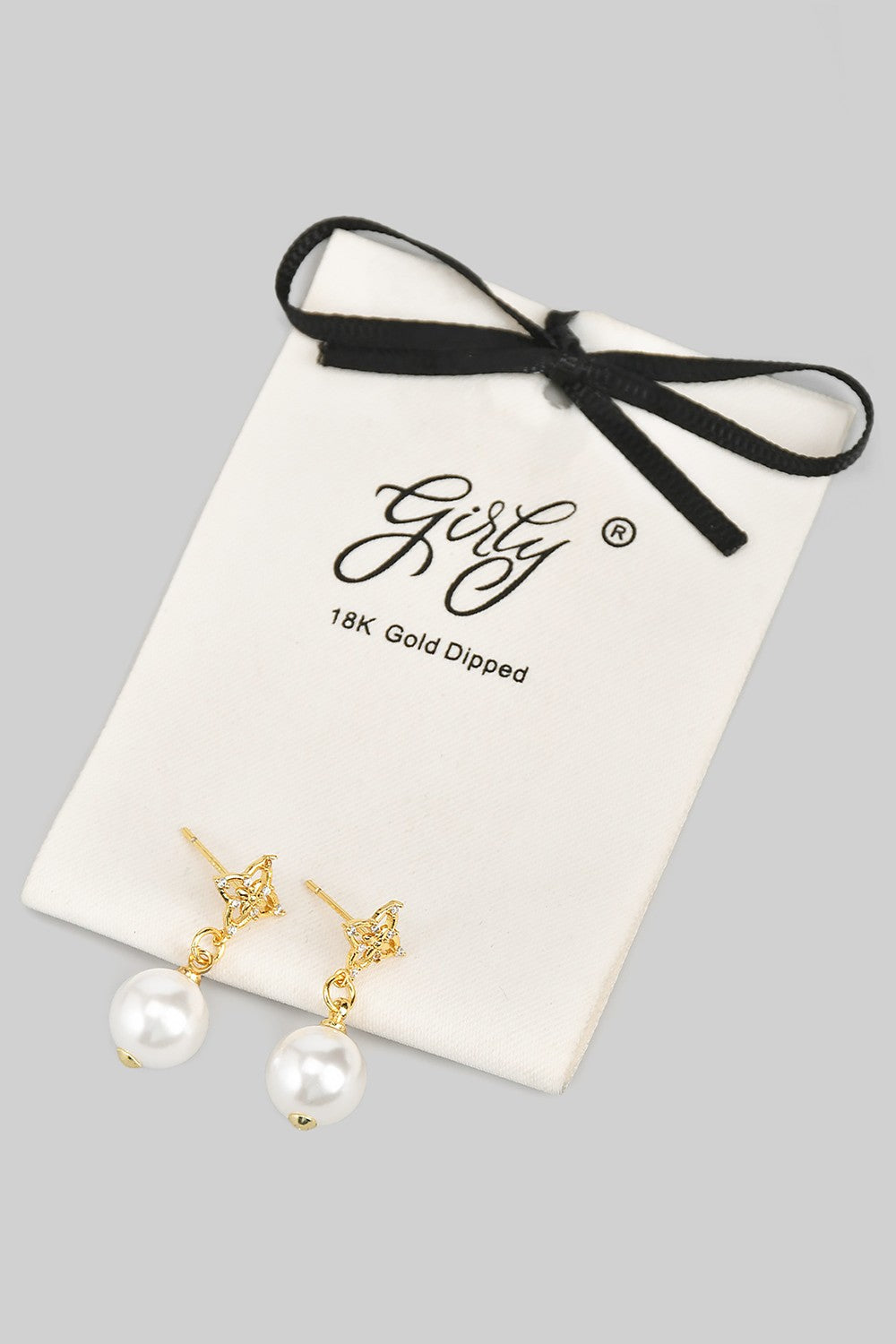 CZ Clover and Pearl Drop Earrings
