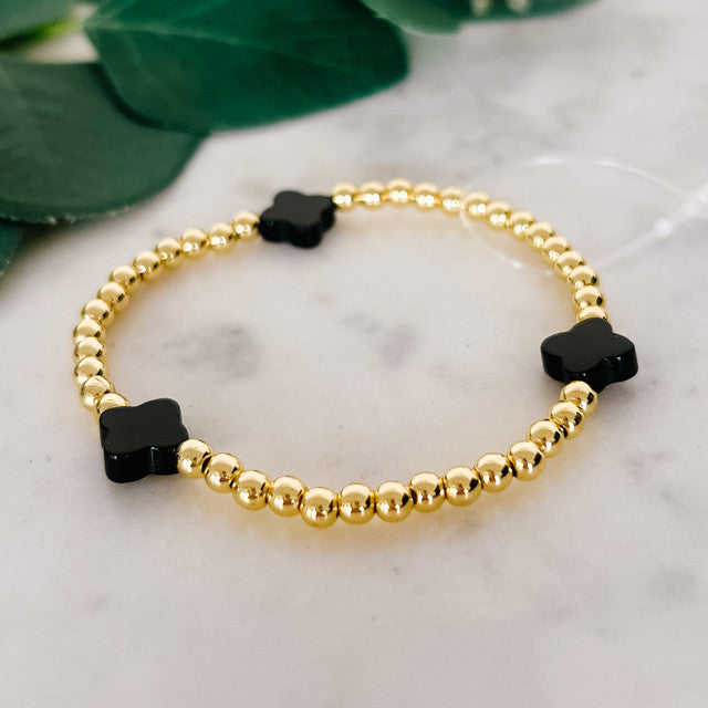 Stone Clover Stretch Bead Bracelet