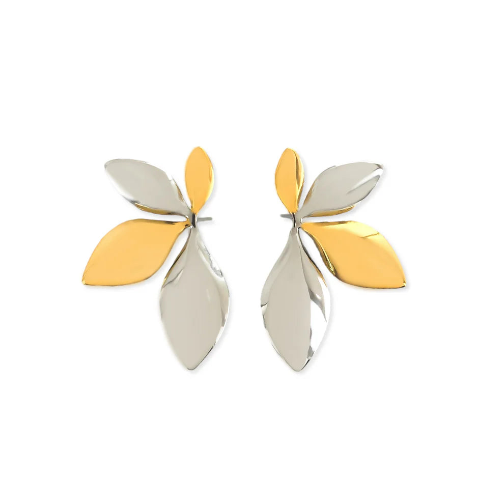 Two Tone Curved Leaf Earrings