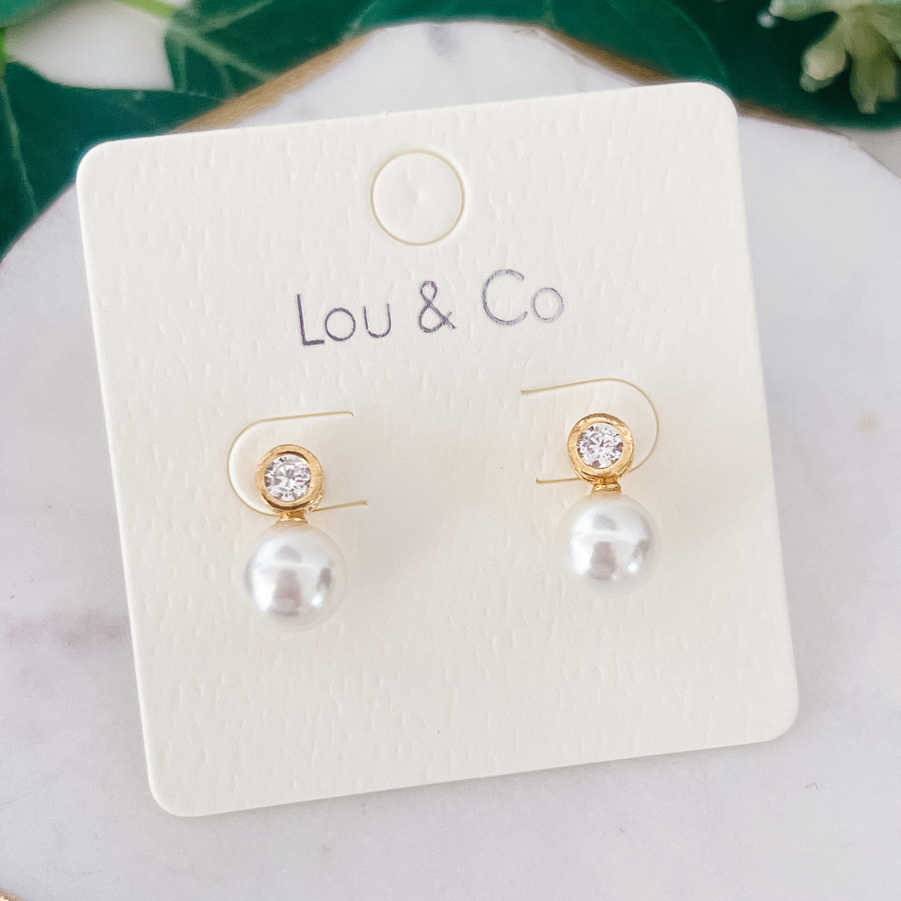 CZ Bezel and Pearl Earrings