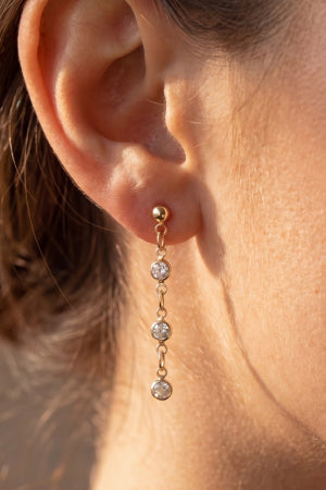 3 CZ Station Chain Earrings