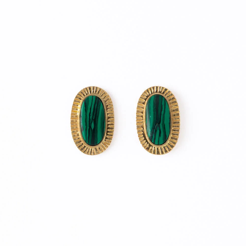 Daphne Oval Stone Earrings Green