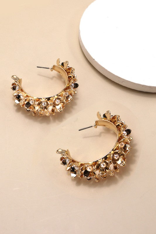 Double Row Flower Pearl Hoops