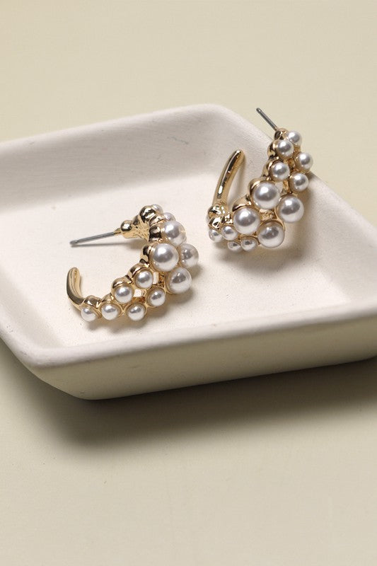 Double Row Mini Pearl Hoop Earrings