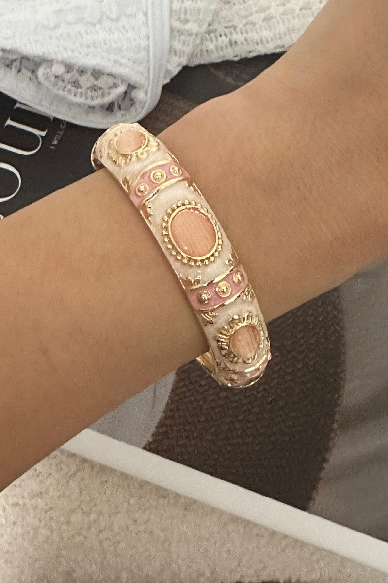Enamel Hinge Cuff Pink