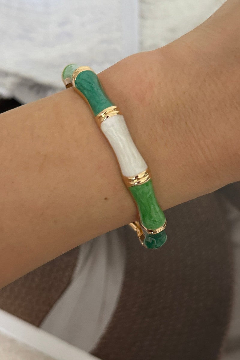 Enamel Hinge Cuff Green White