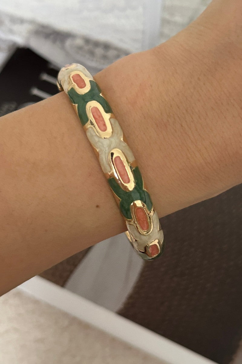 Enamel Hinge Cuff Green Pink