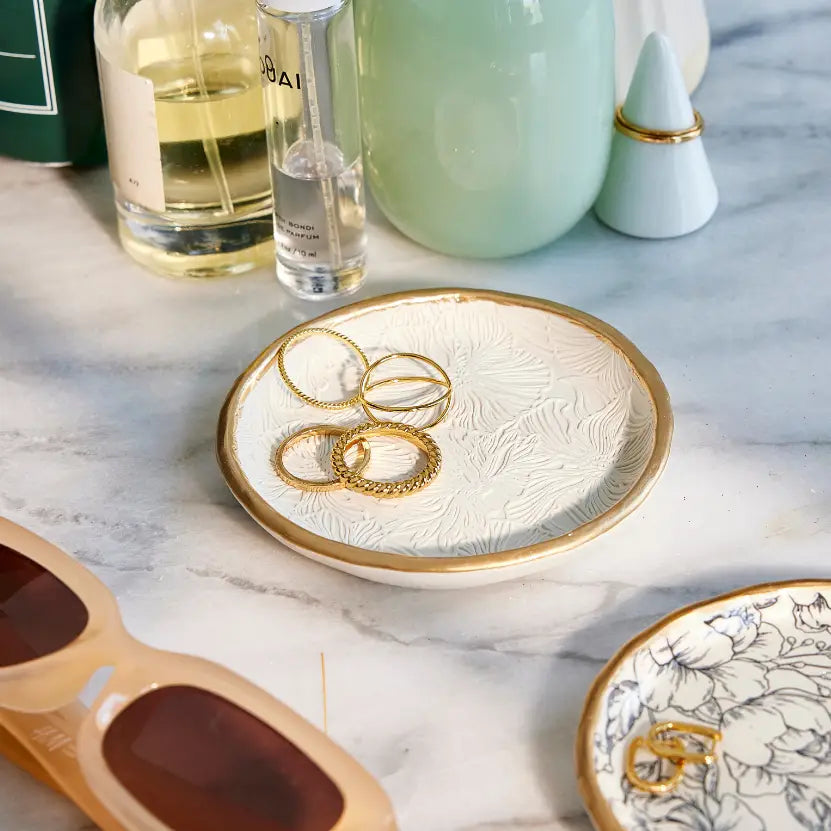 Etched Floral Jewelry Dish