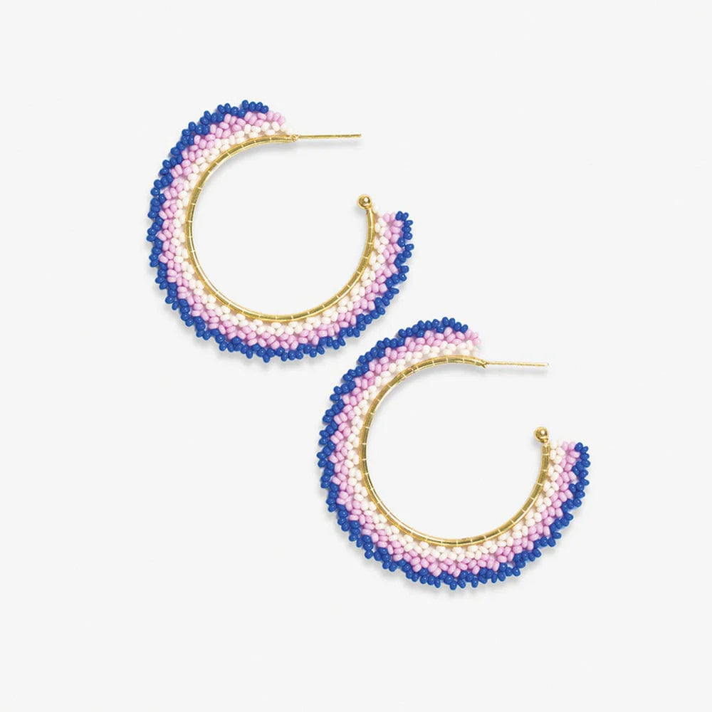 Eve Ombre Beaded Hoop Earrings Blue