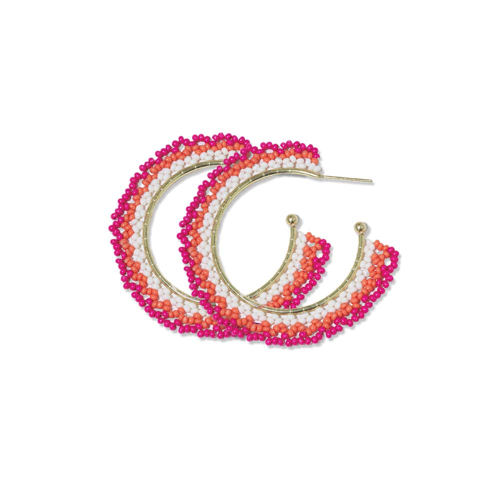 Eve Ombre Beaded Hoop Earrings H.Pink