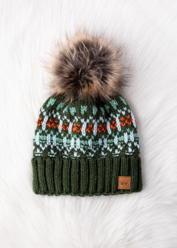 Fair Isle Cuff Pom Hat