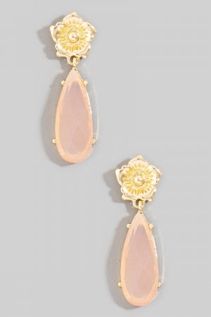 Flower Stud Gem Dangle Earrings