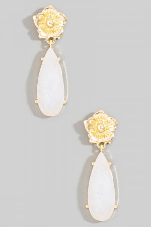 Flower Stud Gem Dangle Earrings