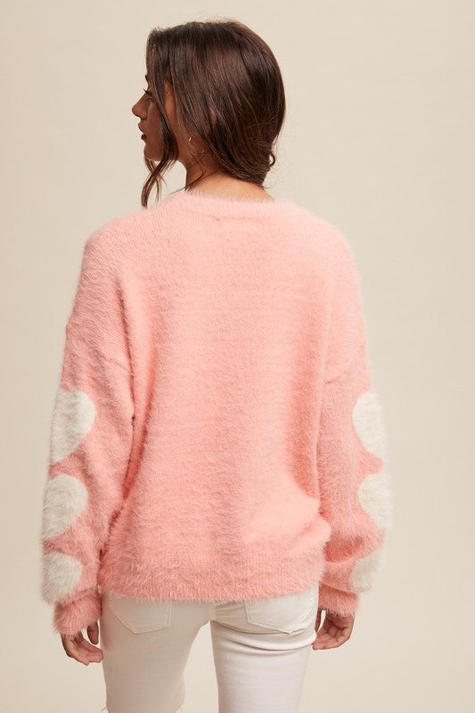 Fuzzy Heart Sleeve Sweater