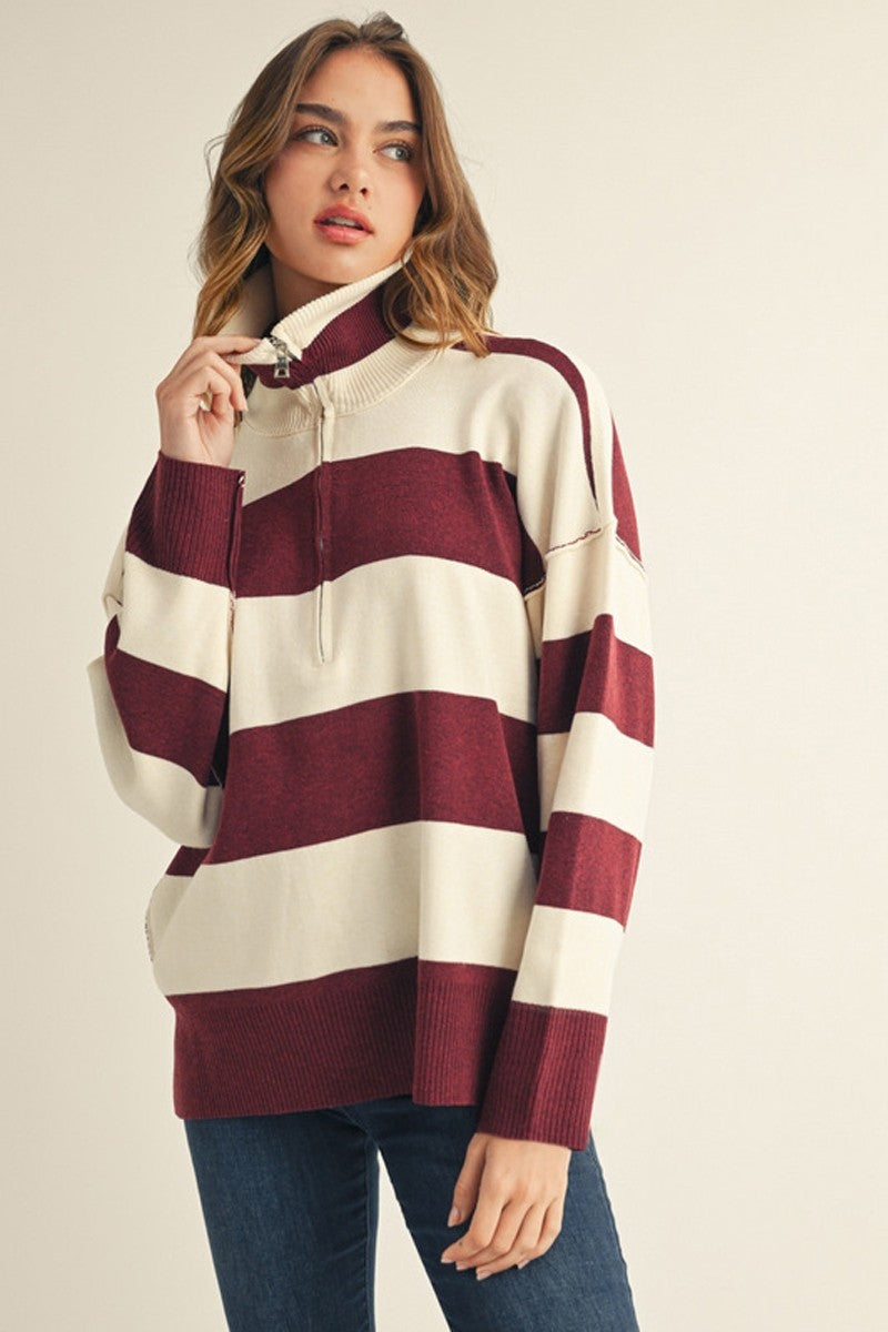 Gena Striped Zipper Sweater