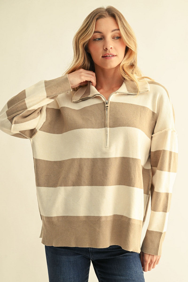 Gena Striped Zipper Sweater
