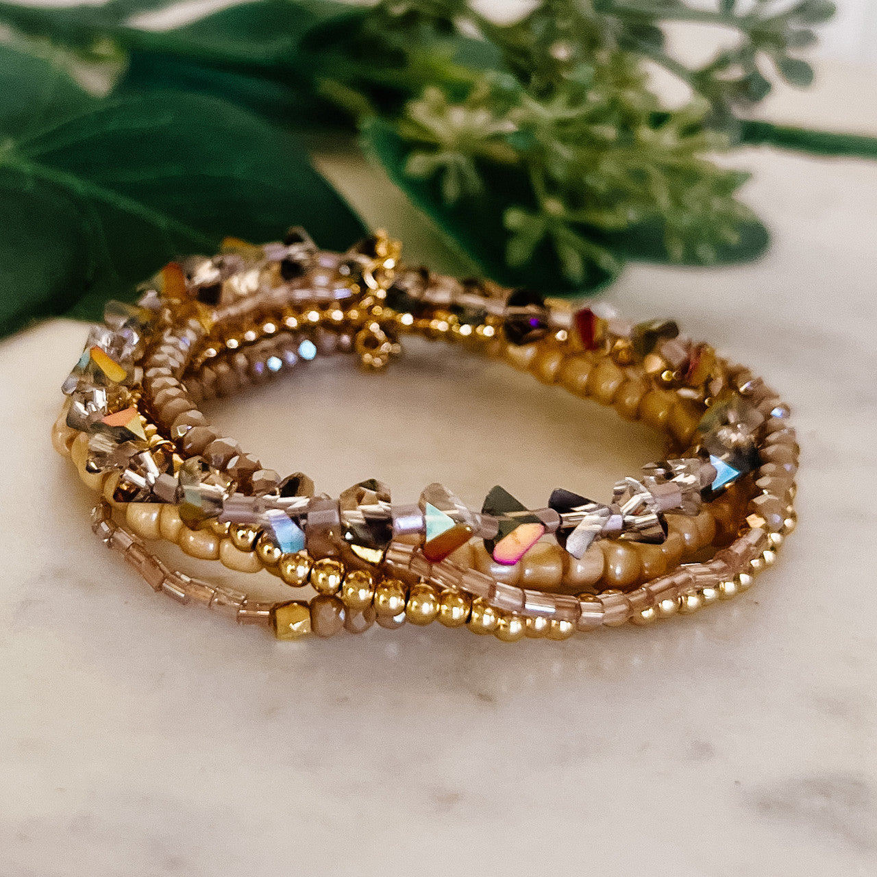 Gray 5 Stack Beaded Bracelet Set