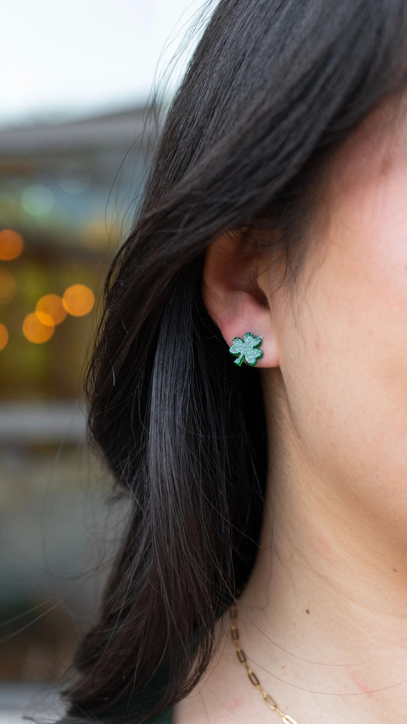 Glitter Shamrock Studs