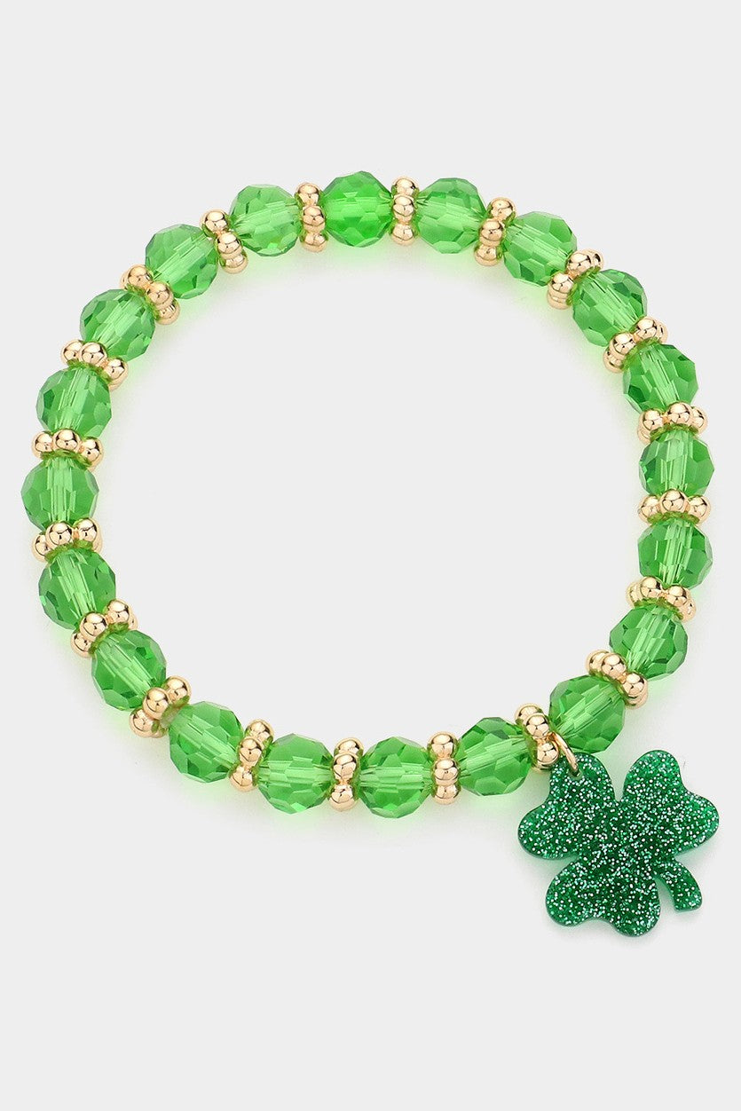 Green Bead Shamrock Charm Bracelet