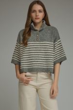 Greer Striped Button Mock Sweater