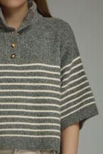Greer Striped Button Mock Sweater