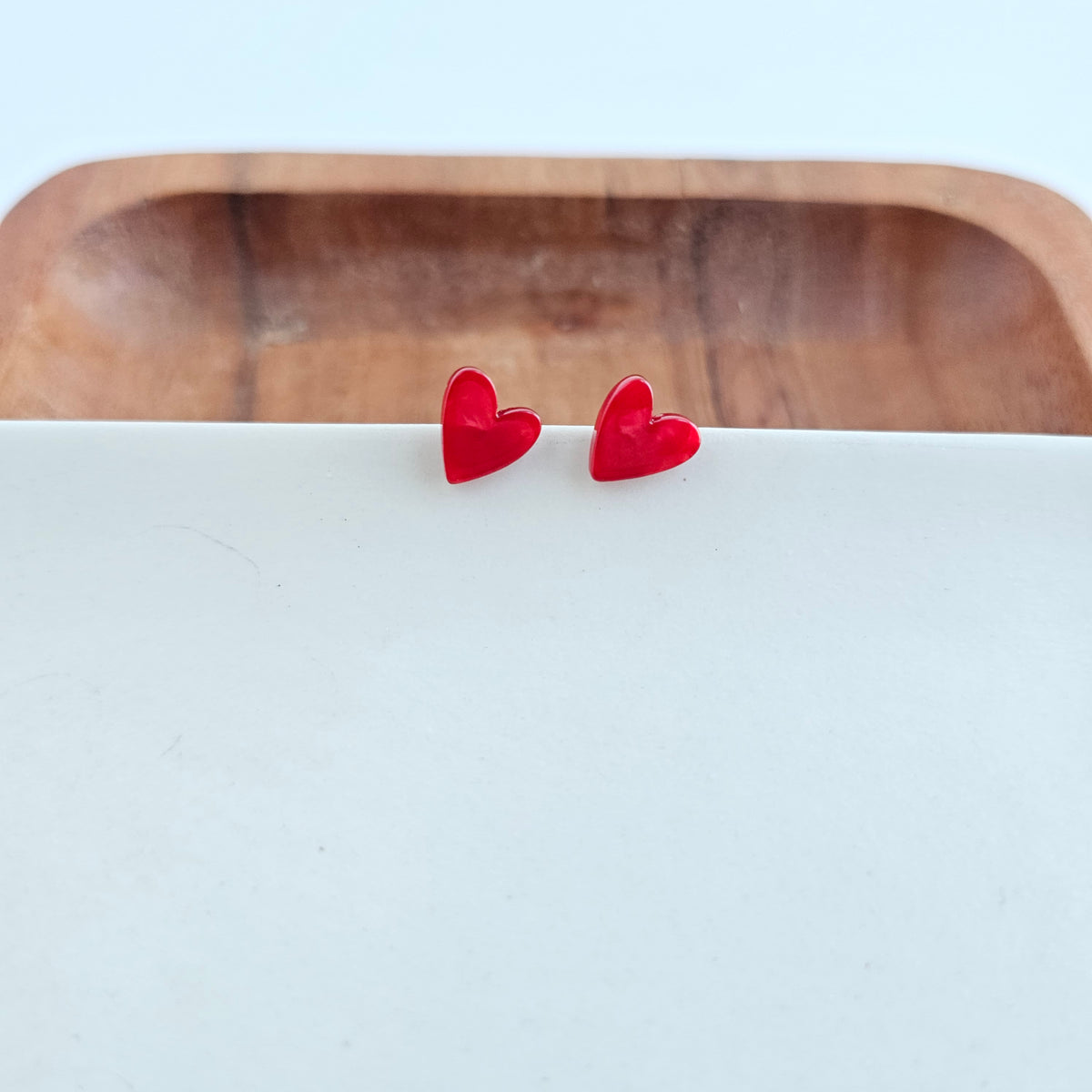 Hand Drawn Heart Studs Red