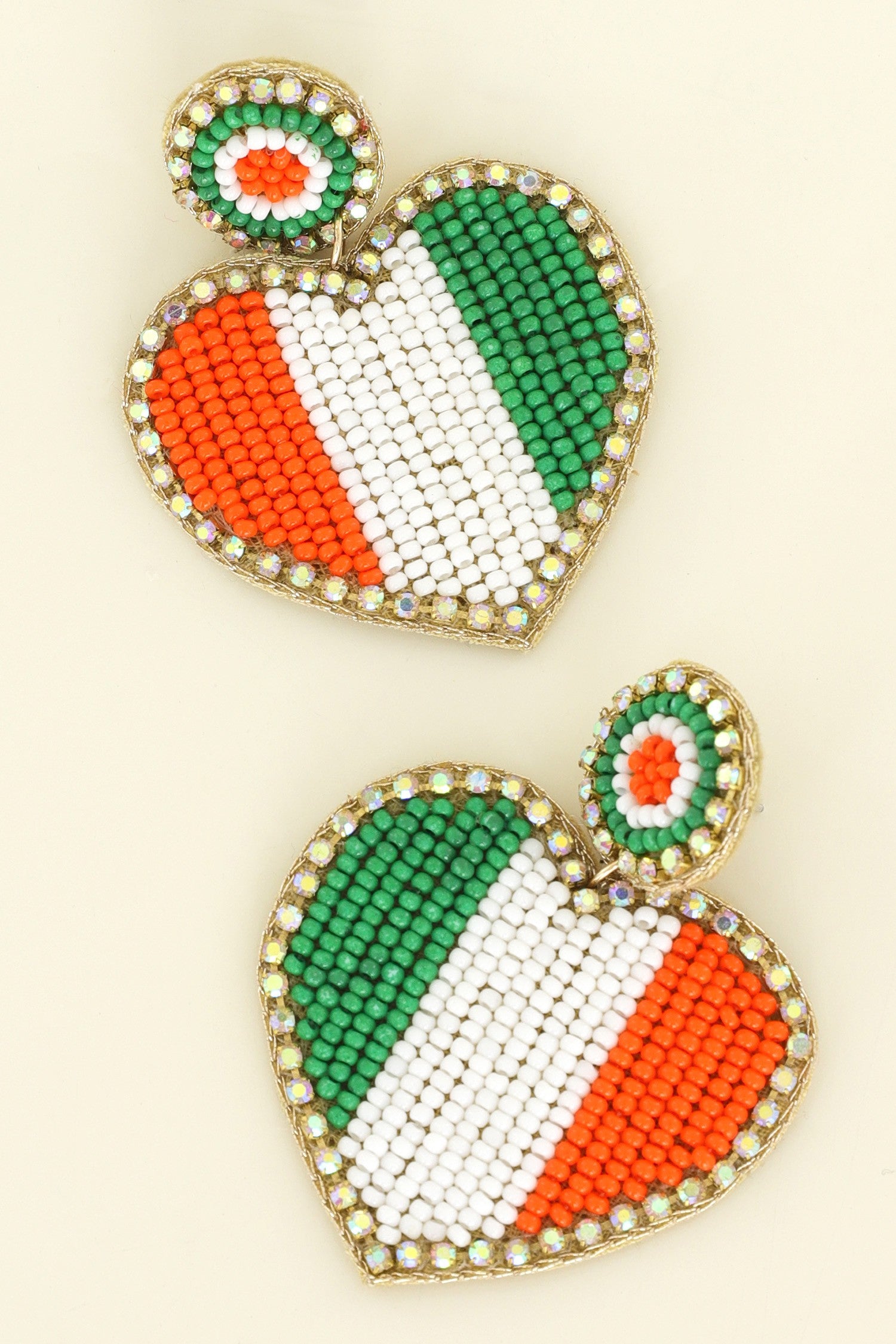 Irish Flag Heart Beaded Earrings
