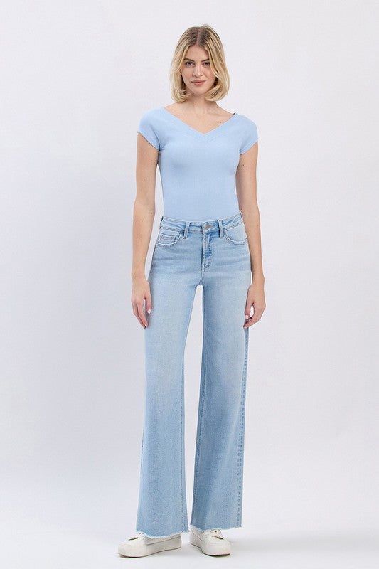Judy H. Rise Wide Leg Raw Jean