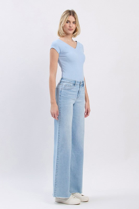 Judy H. Rise Wide Leg Raw Jean